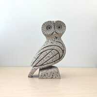 Vintage modernist owl figurine, textured stoneware sculpture
