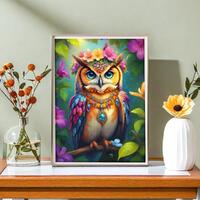 Bohemian Owl Paint by Numbers Kit for Adults,Vibrant Floral Acrylic Painting Set,Relaxing Hobby Gift
