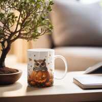 Halloween Owl Mug, Cozy Autumn Pumpkin Decor, Fall Drinkware