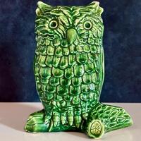 Vintage Chippy Green Glaze Ceramic Large Owl Figurine 6.75” H