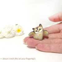 Happy Owl Figurine &ndash; Mini Clay Bird &ndash; Made to Order - Tiny Kawaii Sculpture &ndash; Cute