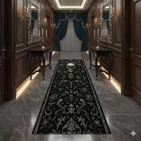 Gothic Skull & Owl Runner Rug, Dark Baroque Floral Carpet, Black Hallway Rug, Occult Gothic Home