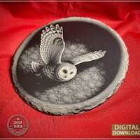 3D Illusion Owl Over Forest Hollow &ndash; Grayscale Laser Engraving Digital File (PNG)