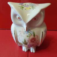 Aynsley Animals, 'Owl 3.25" high - Standing' Trinket box, Wild Tudor pattern Gloss, 3.2