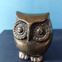 Vintage Scandinavian Brass Owl Figurine: Desk Paperweight Decor