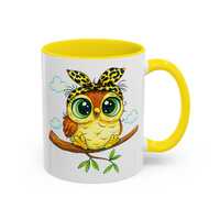 Cute Owl Mug - Big Eyes Cartoon Bird on Branch Coffee Cup, Owl Lover Gift for Teachers, Kids & B