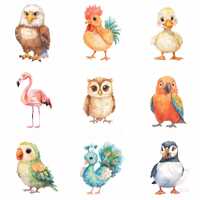 12 Watercolor Birds Clipart – Owl, Parrot, Eagle, Penguin, Cute Bird PNG, Nursery Wall Art, An