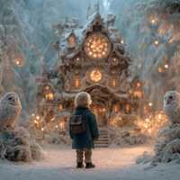 Christmas House Digital Backdrop, Woodland Animals, Wise Owls Photo Background, Winter Wonderland, H
