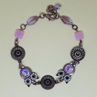 Handmade Antique Copper Owl Charm Bracelet, Jeweled Crystal Statement Piece, Whimsical Jewelry,  Lig