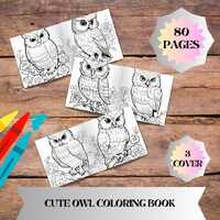 Cute Owl Coloring Book, Printable Owl Pages for Kids and Adults, Instant Download Cute Animal Colori
