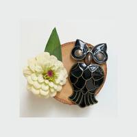 Vintage 1950s Large Articulated Owl Pendant &ndash; Enamel, Two-Piece Design