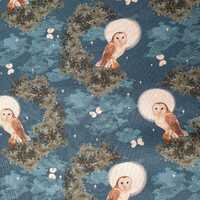 Owl fabric UK 100% Cotton Material By Metre Patchwork Animals Birds Woodland Wonder Moons Clouds Nig