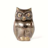 Vintage Mixed Metal Owl Figurine, Brass Bronze Copper Bird, Indian Handcrafted Sculpture, 1970s