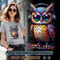 Owl with sunglasses and headphone PNG for Sublimation Printing, Colorful Cool Owl T-shirt clipart, D