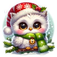 Christmas Owl Clipart Set of 10 JPEG, Cute Holiday Owl Illustrations, Winter Bird Art for Cards, Cra