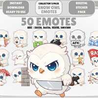 50 Kawaii Baby Snow Owl Chibi Emotes: Twitch Discord PNG Pack (Digital Download)