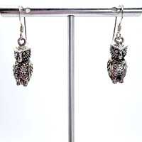 VTG Solid Sterling Silver 925 Textured Owl Dangle Earrings Size 1.25" Length