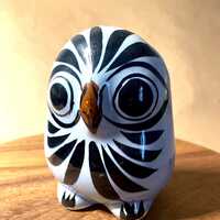 Large blue Tonala owl - beautiful hand-painted Mexican pottery
