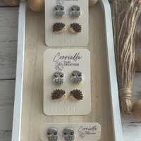 Fall Woodland Creatures Owl and Hedgehogs Stud Pack Polymer Clay Earrings