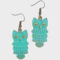 Give a Hoot Owl Statement Earrings | Hand-Painted Bronze Bird Earrings | Boho Large Charm Earrings |