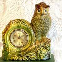 Owl Figural Clock Brush-McCoy Stoneware American Art Pottery, 1930s Wise Birds Line, Hoot Owl Decor