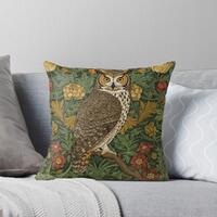 William Morris Style Owl Pillow, William Morris Owl Throw Pillow, William Morris Cushion