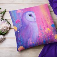 Mystical Owl Pillow, Boho Woodland Cushion, Celestial Animal Decor, Dreamy Nature Accent, Purple Owl