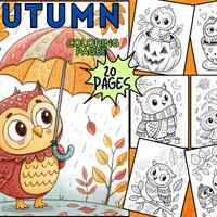 Autumn Owl Coloring Book, fall coloring pages, PDF, digital download
