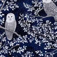 Hoffman~Midnight Perch~Owls~Midnight/Silver~Cotton Fabric by the Yard or Select Length X7798-128S