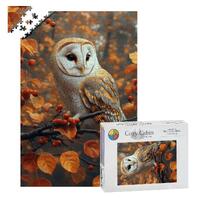 Autumn Owl Puzzle – Barn Owl Fall Leaves Jigsaw – Cozy Animal Puzzle – 1000/500/30