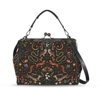 FAIRY FOREST Kisslock Crossbody Shoulder Bag with Owl Rabbit Squirrel Mushroom Moth Moon & Wildf