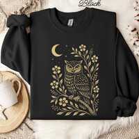 Moonlit Owl Sweatshirt Gildan 18000: Cottagecore owl moon phase sweater gift for nature lover