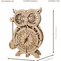 3D Wooden Owl Clock Puzzle Kit | Mechanical Gear Timepiece DIY Gift