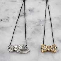 Black Slider Bracelets with a Silver Owl or a Gold Bow
