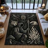 Mystic Owl & Eagle Area Rug: Spiritual Boho Art