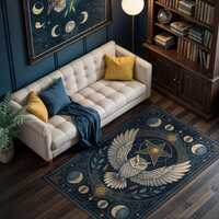 Witchy Rug For Dark Academia Decor, Celestial Owl Rug, Mystical Moon Phase Decor, Astrology Themed O