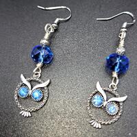 Beaded Earrings with Crystal eyed owls. Sterling silver ear wires. Swarovski crystals eyes. Gift for