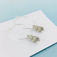 Owl Hoop Earrings, 25 mm in diameter, silver plated, bird hoops, forest animal jewelry, nature lover