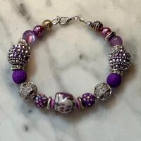 Ceramic Owl Bracelet, Beaded Bracelet, Purple Beaded Bracelet, Jesse James Bead Bracelet