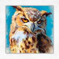 Owl Painting: Oil Impasto Bird Art Textured Wildlife Artwork Brown Owl Wall Art Nature Animal Portra