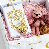 Treasure Box Gold Owl Moon Heart Pendant Necklace Gift Box Hamper Teddy Bear Keychain Treasure Pouch