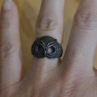 Cute antique art deco spooky sterling silver owl ring / vintage owl ring in silver / PLMNBV