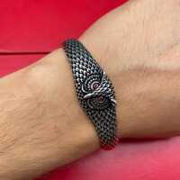 925 Sterling Silver Owl Bracelet, Cuff Bangle Bracelet, Owl Head Bracelet, Elegant Animal Design Gif