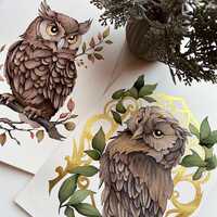 Original Owl Diptych Watercolor Painting, Symbolic Nature-Inspired Art