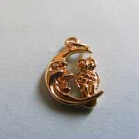 Vintage 9ct Yellow Gold Charm : Owl on the Moon