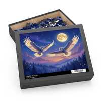 Owl Puzzle: Wings of the Night, Purple & Gold Sky