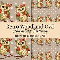 Patchwork Owl Seamless Pattern: Retro Polka Dot Woodland Background, Vintage Nursery Quilt & Wra