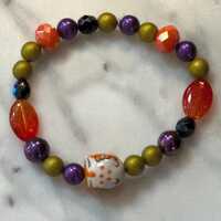 Ceramic Owl Bead Bracelet, Owl Bracelet, Czech Glass Beaded Bracelet, Czech Glass Bracelet, Beaded B
