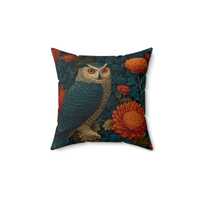 William Morris Inspired Owl and Chrysanthemum Floral Throw Pillow, Vintage Cottagecore Home Decor Cu