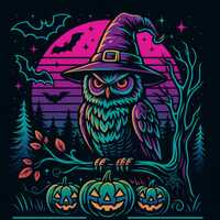 Retro Neon Halloween Owl PNG